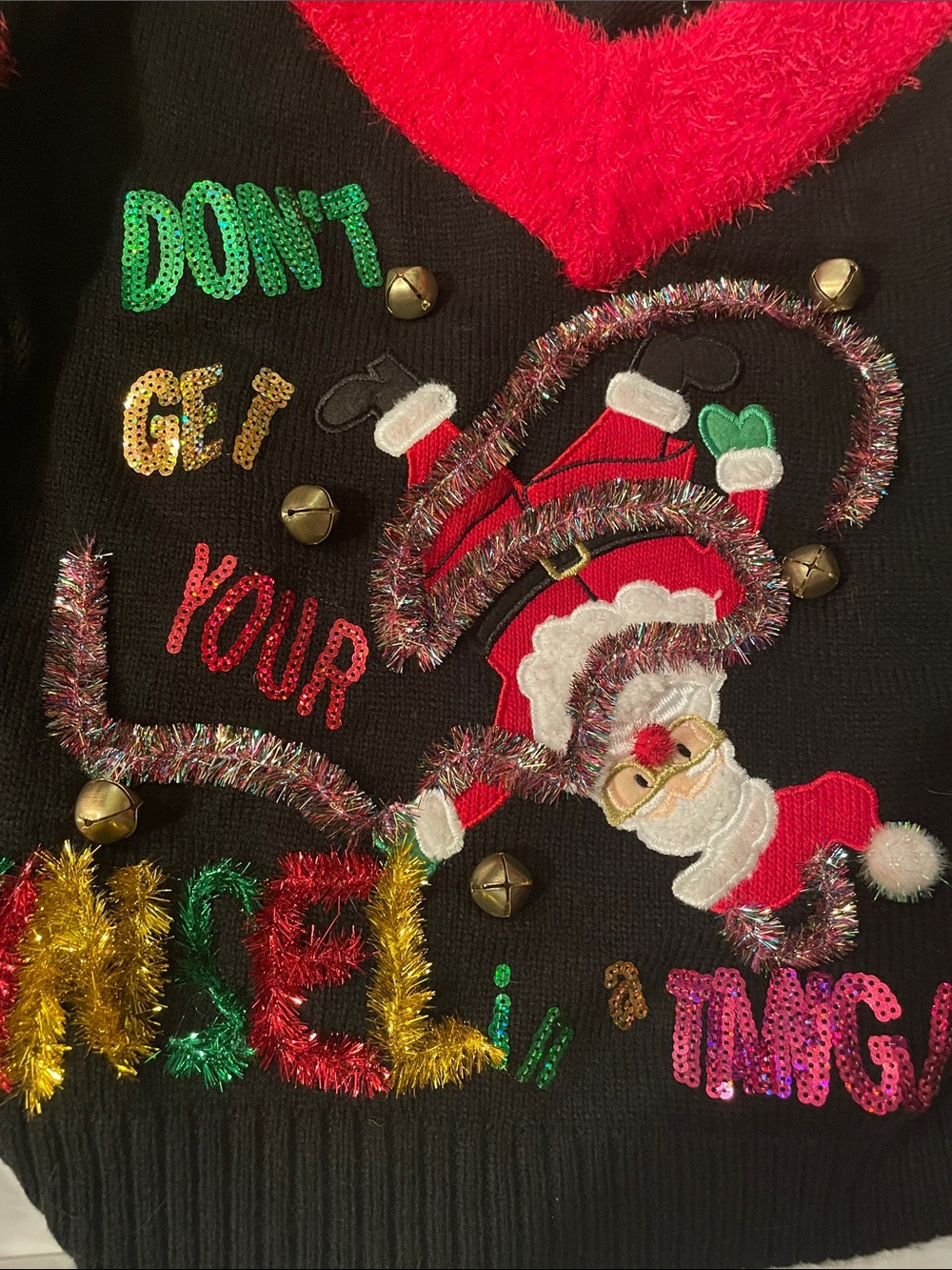 Women's Black & Red Festive Santa Sweater